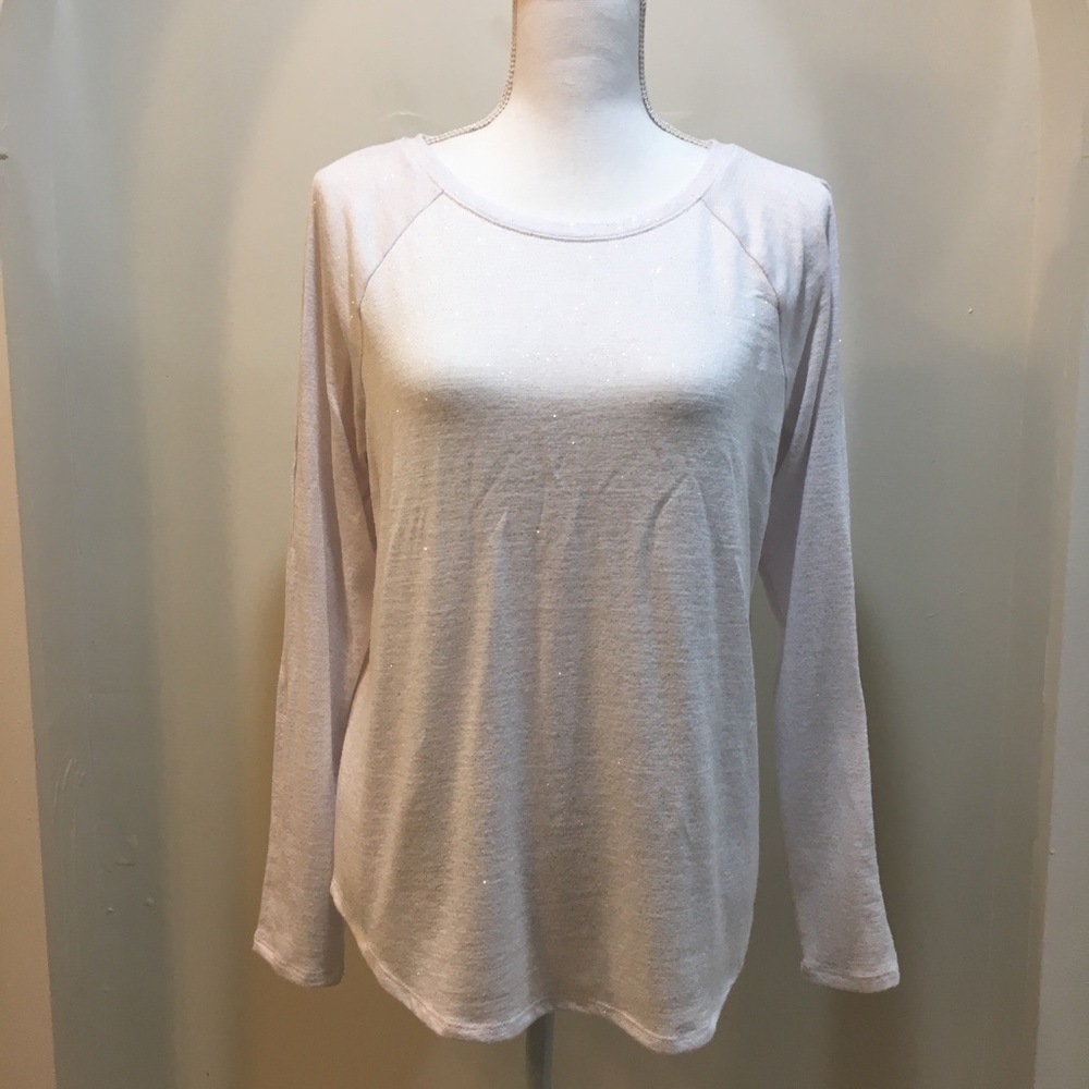 Jennifer Lopez White Long Sleeve Glitter Top